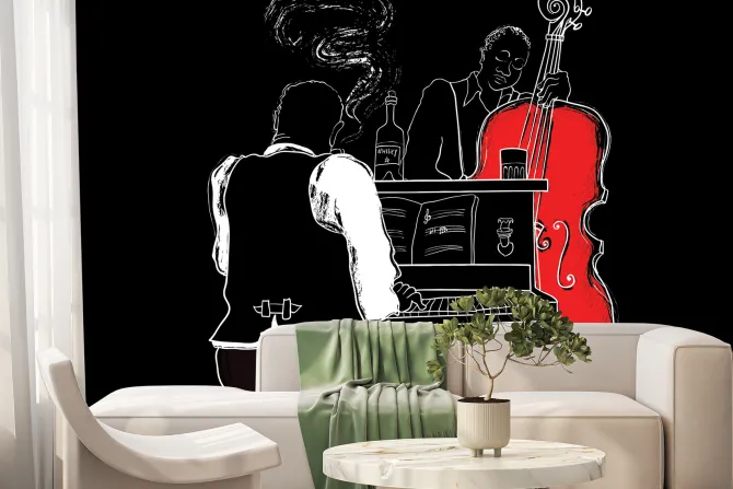 Fototapeta: Mężczyźni grający na fortepianie i wiolonczeli