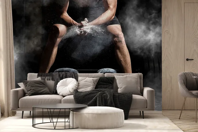 Fototapeta: Mężczyzna szykujący się do podnoszenia ciężarów