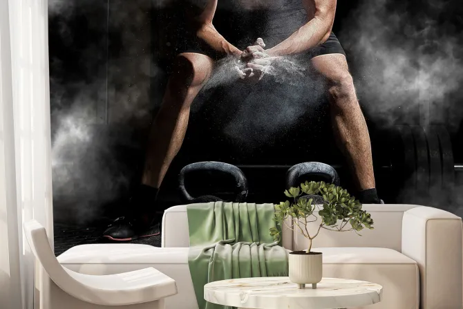 Fototapeta: Mężczyzna szykujący się do podnoszenia ciężarów