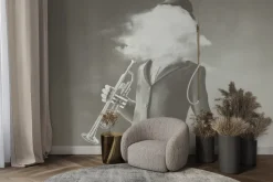 Fototapeta: Mężczyzna z zamgloną twarzą i trąbką