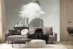 Fototapeta: Mężczyzna z zamgloną twarzą i trąbką