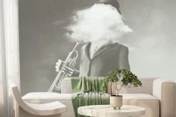 Fototapeta: Mężczyzna z zamgloną twarzą i trąbką