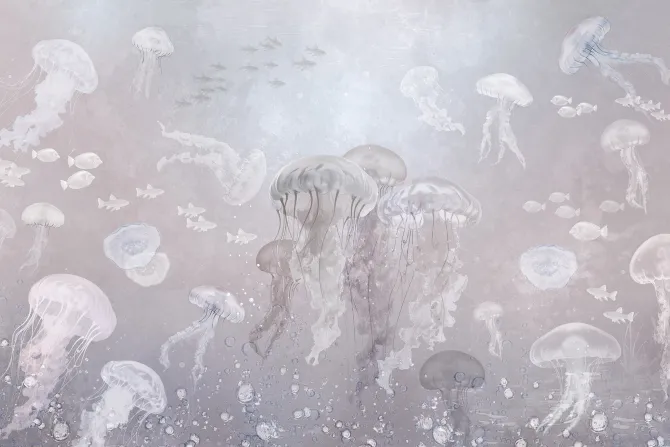 Fototapeta: Meduzy i ryby w podwodnym krajobrazie