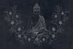 Fototapeta: Medytujący budda wśród kwiatów na teksturowym tle