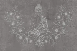 Fototapeta: Medytujący budda wśród kwiatów na teksturowym tle