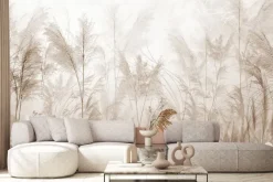 Fototapeta: Mglista łąka kwiaty polne w odcieniach beżu