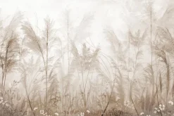 Fototapeta: Mglista łąka kwiaty polne w odcieniach beżu