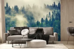 Fototapeta: Mglisty górski las iglasty krajobraz