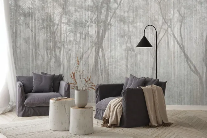 Fototapeta: Mglisty krajobraz drzew w parku