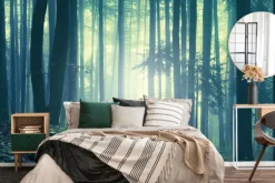 Fototapeta: Mglisty krajobraz las o poranku