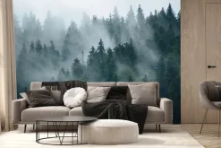 Fototapeta: Mglisty krajobraz lasu w stylu retro
