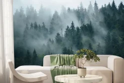 Fototapeta: Mglisty krajobraz lasu w stylu retro