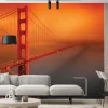 Fototapeta: Mglisty krajobraz z zachodem słońca i golden gate bridge