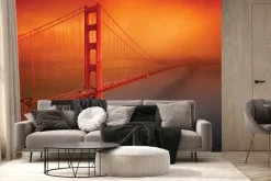 Fototapeta: Mglisty krajobraz z zachodem słońca i golden gate bridge