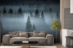 Fototapeta: Mglisty krajobraz las iglasty