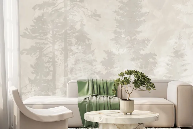 Fototapeta: Mglisty las iglasty w beżach minimalistyczny wzór