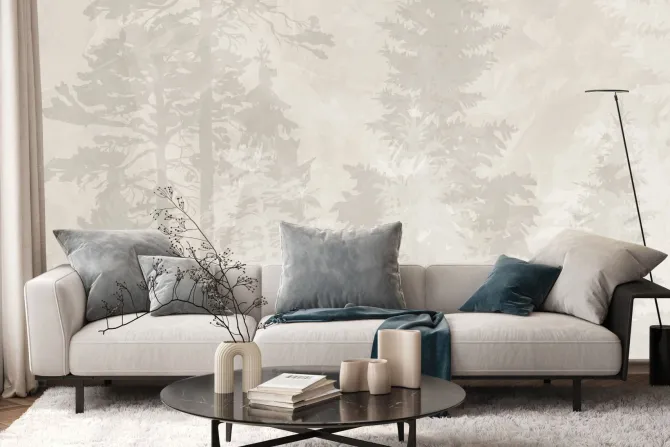 Fototapeta: Mglisty las iglasty w beżach minimalistyczny wzór