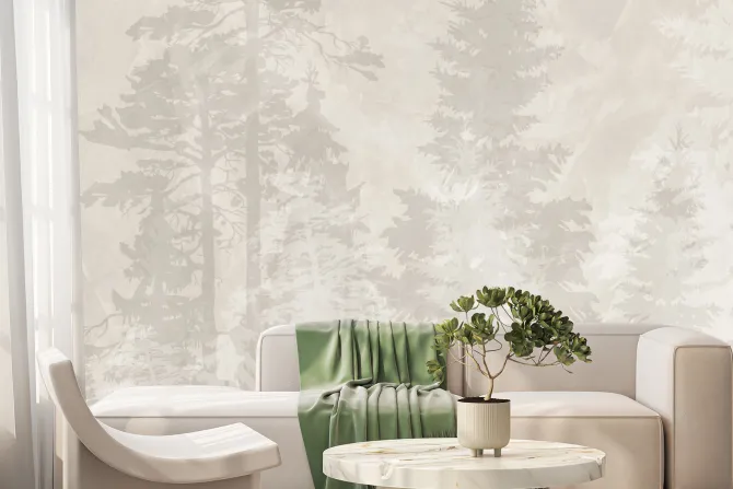 Fototapeta: Mglisty las iglasty w beżach minimalistyczny wzór