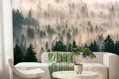 Fototapeta: Mglisty las tajemniczy leśny krajobraz