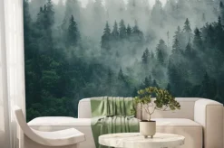 Fototapeta: Mglisty pejzaż górski z poranną mgłą