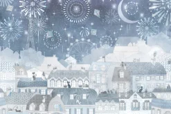 Fototapeta: Miasteczko z wieżą eiffla i fajerwerkami