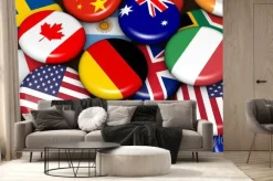 Fototapeta: Międzynarodowe flagi świata na identyfikatorach