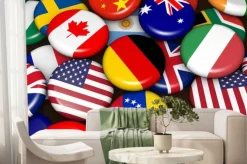 Fototapeta: Międzynarodowe flagi świata na identyfikatorach