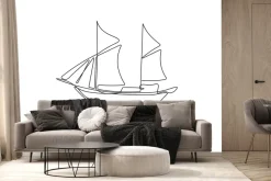Fototapeta: Minimalistyczny rysunek żaglówki na białym tle