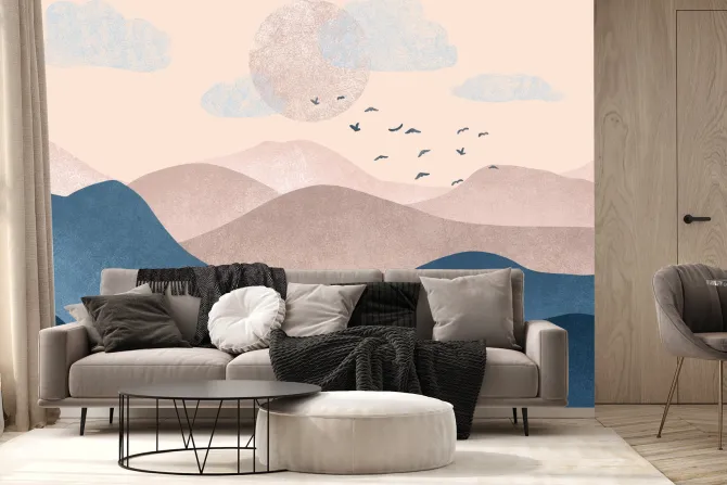 Fototapeta: Minimalistyczny krajobraz z górami