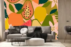 Fototapeta: Mix of fruits colorful background vector illustration. tropical