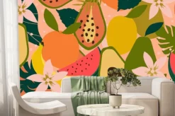 Fototapeta: Mix of fruits colorful background vector illustration. tropical