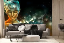 Fototapeta: Moda modela kobieta w kolorowych jaskrawych złotych błyskotaniach