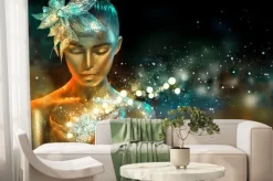 Fototapeta: Moda modela kobieta w kolorowych jaskrawych złotych błyskotaniach