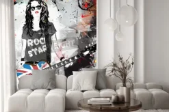 Fototapeta: Modna kobieta z gitarą. gwiazda rocka. ilustracja