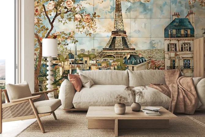 Fototapeta: Modułowy panel dekoracyjny z motywem wieży eiffla