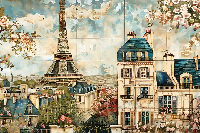 Fototapeta: Modułowy panel dekoracyjny z motywem wieży eiffla