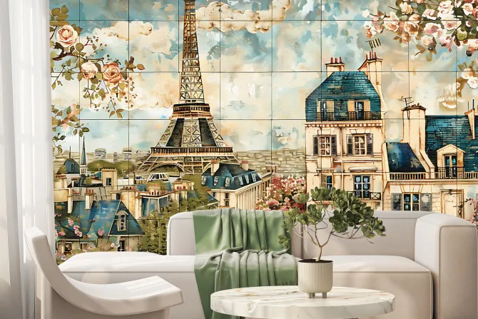 Fototapeta: Modułowy panel dekoracyjny z motywem wieży eiffla