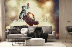 Fototapeta: Młody mężczyzna cool break dance w klubie ze światłami, dymem