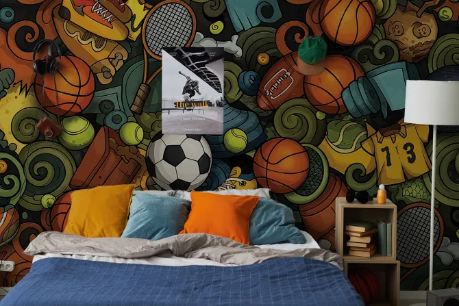 Fototapeta: Młodzieżowy wzór z piłkami i butami w stylu sportowym