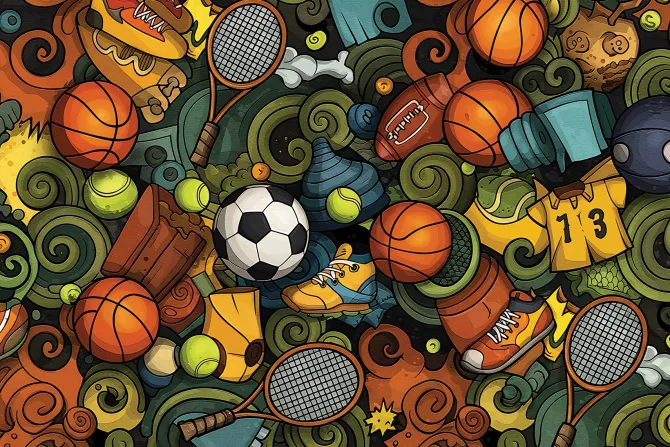 Fototapeta: Młodzieżowy wzór z piłkami i butami w stylu sportowym