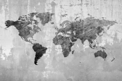 Fototapeta: Monochromatyczna mapa świata na betonowej strukturze