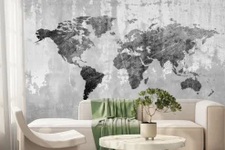 Fototapeta: Monochromatyczna mapa świata na betonowej strukturze