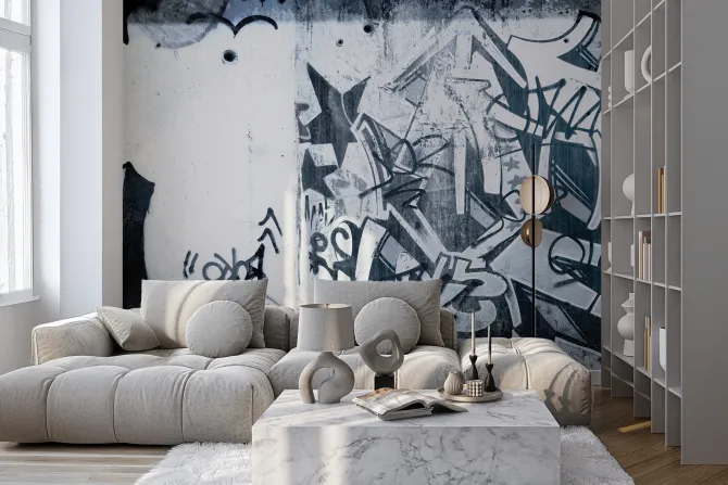 Fototapeta: Monochromatyczne graffiti na betonie