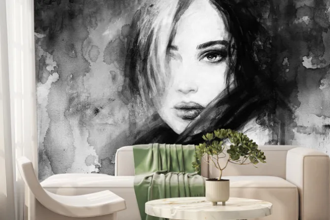 Fototapeta: Monochromatyczny akwarelowy portret kobiety