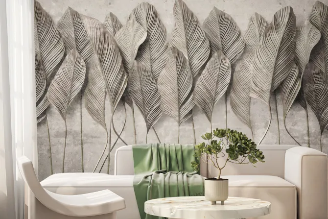 Fototapeta: Monochromatyczne liście 3d na betonie