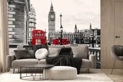 Fototapeta: Monochromatyczny londyn i czerwona budka telefoniczna