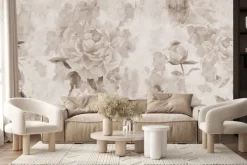 Fototapeta: Monochromatyczne kwiaty na betonie w stylu grunge