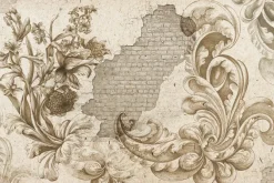 Fototapeta: Monochromatyczny wzór rośliny na tle ceglanego muru