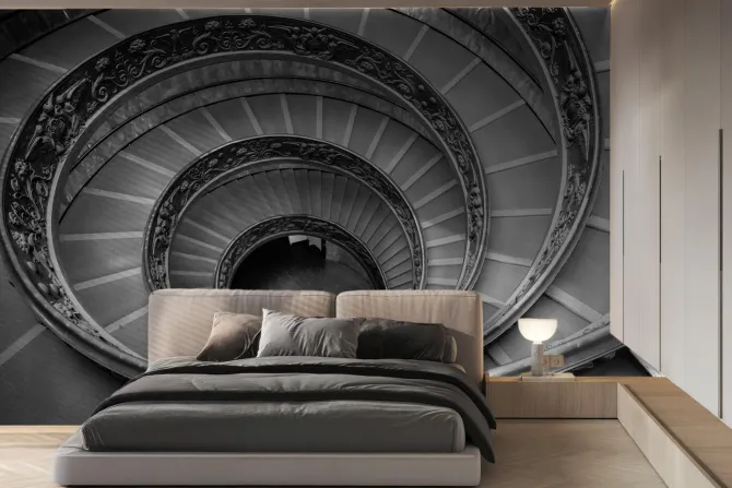 Fototapeta: Monochromatyczne zdjęcie kręconych schodów