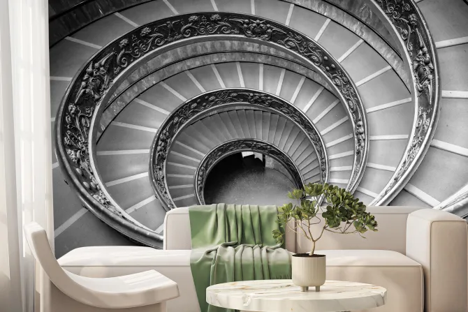 Fototapeta: Monochromatyczne zdjęcie kręconych schodów